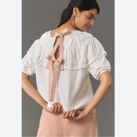 Anthropologie Tops - Anthropologie NWT Tie-Back Ruched Blouse in white - Small